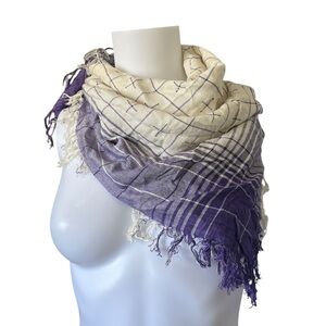 Ben Goodman Square Woven Scarf Purple White Fringe Rayon